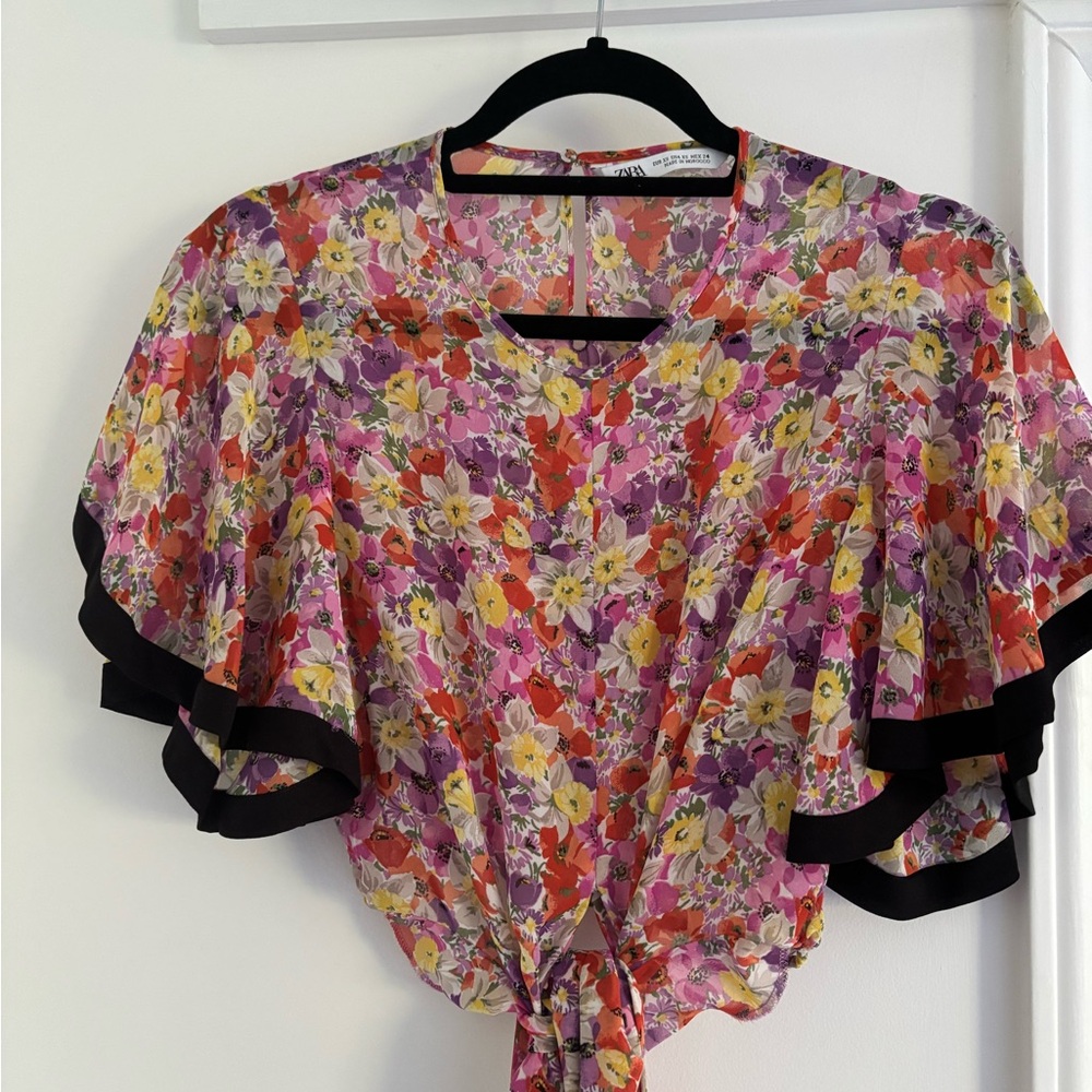 Zara Floral Tie-Front Top - Multicolor